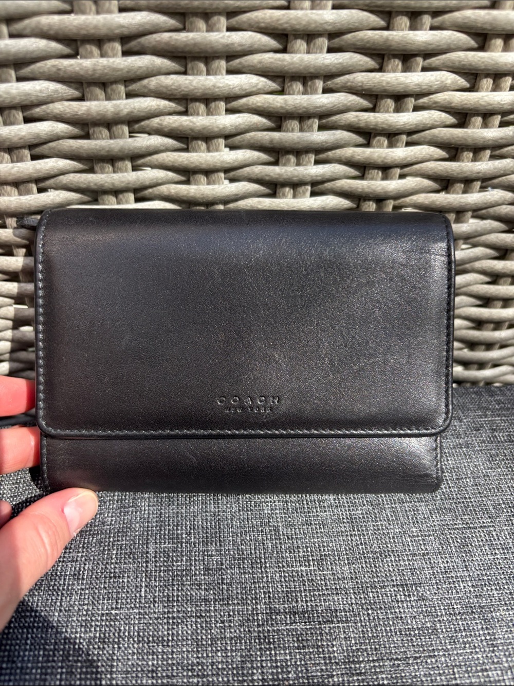Coach Black Leather Compact Folding Wallet